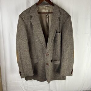 Stafford Jacket Mens 46L Brown Wool Herringbone Elbow Patch Sport Coat Blazer